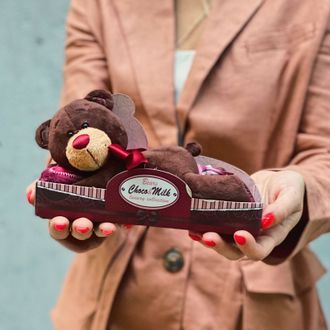 МИШКА CHOCO С СЕРДЦЕМ 15 СМ - ЦЕНА ДЕЙСТВИТЕЛЬНА ТОЛЬКО ПРИ ЗАКАЗЕ БУКЕТА