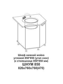 Стол рабочий под мойку угловой ШНУМ 850 Крафт (Домани)