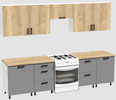 Кухня Эконом 2,1 метра (600х450х600х450) Цвет: Дуб Вотан/Базальт