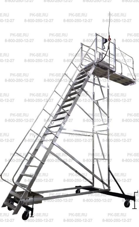 Лестница подкатная ЛС-5,0 с откидным переходным трапом.
