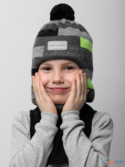 Шапка-шлем 20101-02 с утеплителем, х/б  подклад , черный,серый,салатовый 56-58