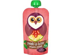 Детское органическое пюре из яблок, бананов и клубники, 113г (Peek-a-boo)