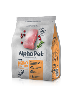 AlphaPet (АльфаПет) Superpremium Monoprotein сухой корм для взрослых кошек с индейкой, 400 г