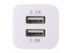 Зарядное устройство сетевое (220В) SONNEN, 2 порта USB, выходной ток 2,1 А, белое, 454797