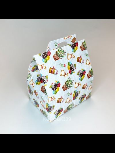 Коробка-домик с ручками для кулича/сладостей "Пасха", 175*120*190мм