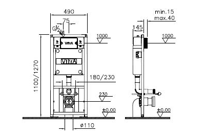 Комплект: подвесной безободковый унитаз с тонким сиденьем с микролифтом, инсталяцией и панелью управления, Vitra Sento Rim-Ex, 9830B003-7207