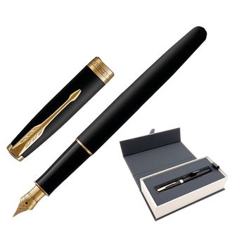 Ручка подарочная перьевая PARKER "Sonnet Core Matt Black GT", черный матовый лак, позолоченные детали, черная, 1931516