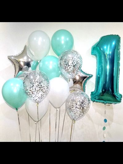 Набор шаров с гелием "Серебряная мята с цифрой"
