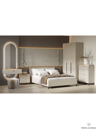 Ника спальный гарнитур модульный мдф бежевый мат-05 / лдсп кашемир + дуб делано