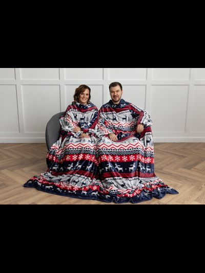 Парный плед с рукавами "Зимняя сказка" из велсофта (микрофибры)