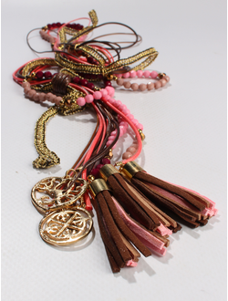 Украшение Бохо "Кисти бусин кулоны" розовое