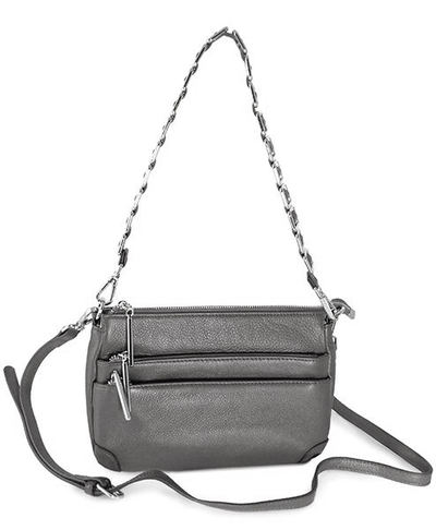 (АРТИКУЛ: 9105/0/22) СУМКА КЛАТЧ ЖЕНСКАЯ НЕБОЛЬШАЯ, НАТУРАЛЬНАЯ КОЖА, С ТРЕМЯ НАРУЖНЫМИ КАРМАНАМИ, СЕРАЯ, ДВА ПЛЕЧЕВЫХ РЕМНЯ