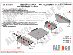 Kia Mohave (HM) рестайлинг 2017-2020 V-3,0 Защита радиатора, картера, КПП и рк (4 части) (Сталь 2мм) ALF1137-22ST