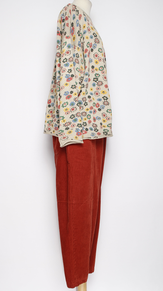 Брюки Бохо "Бананы вельвет строчки" красные р.46-52