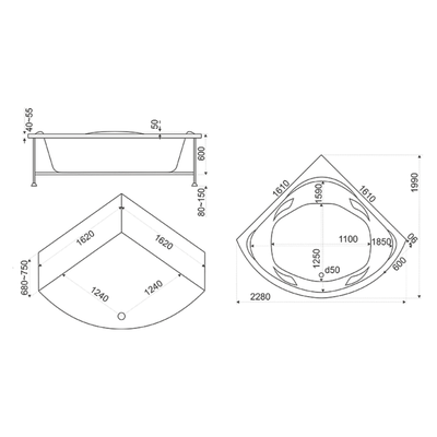 Акриловая гидромассажная ванна BAS Ривьера 161х161