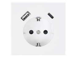 Розетка 2К+З с защитными шторками 16A 250V с USB A+С, цвет белый глянцевый - Jasmart FD - FD5501USB