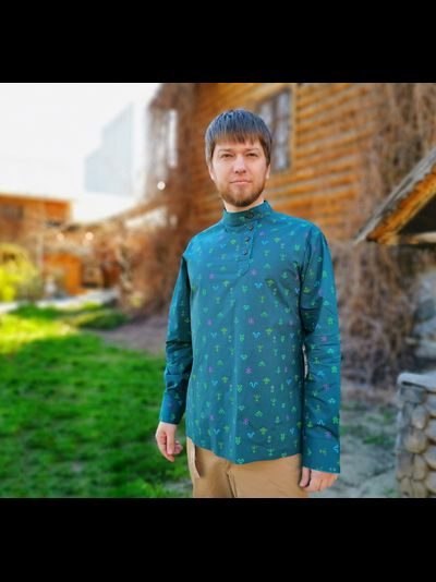 Современная косоворотка "Богатырская" пестрядь