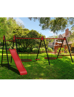 Уличные качели Sv Sport Maxi х 2 с горкой УК359 (5.8м/Гнездо 80см 2шт/"Лодочка" 2шт)