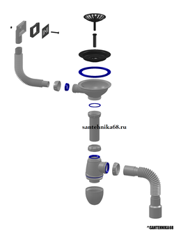 Сифон для мойки с прямоугольным переливом и выпуском Unicorn B425