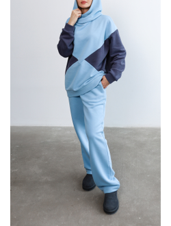 Брюки прямого кроя хлопковый велюр (небесный)