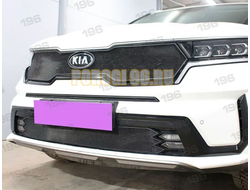 Защита радиатора для KIA Sorento 2020- black низ с ПТФ