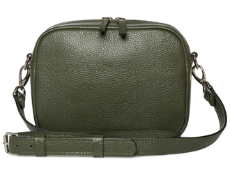 Темно-зеленая кожаная сумка Cube Khaki с двумя ремнями (тканевым и кожаным)