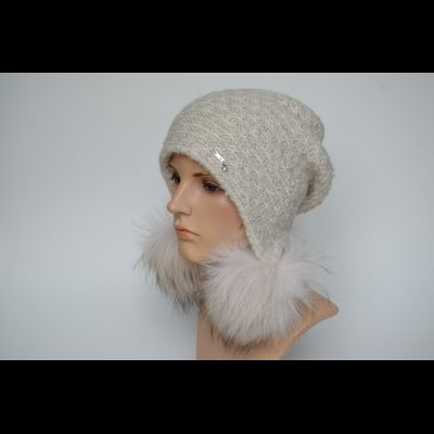 Шапка ушанка Vizio Италия 1024 PP 66  с помпонами белая