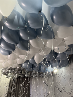 Шары серебристый, белый, ретро голубой 100 шт под потолок