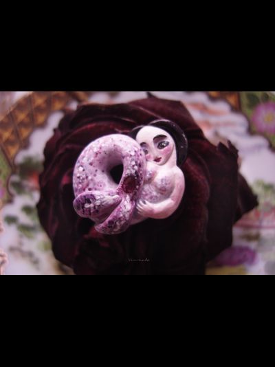 Брошь в технике скульптурной миниатюры &quot;Русалочка - Морская Роза&quot; с натуральным рубином