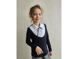 Блузка на кнопках с кружевом длин./рук. 122-158 (синий/белый)