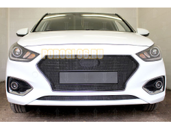 Защита радиатора Hyundai Solaris 2017- black верх без логотипа PREMIUM