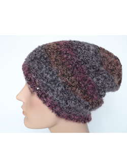 Вязаная лохматая шапка женская  Vizio Италия 6957 бордовая