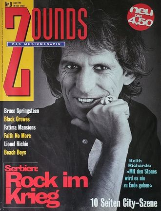 Zoundsi Magazine August 1992 Keith Richards, Иностранные музыкальные журналы, Intpressshop