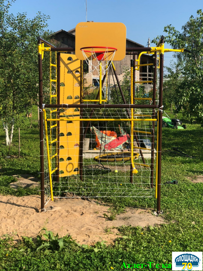 Детский уличный металлический комплекс 7.2 зеленый-желтый + качели лодочка