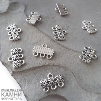 Коннектор "Четырёхлистники" на три и пять нитей, цвет серебро, цена за штуку
