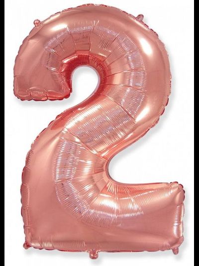 Фольгированная цифра 2, 100 см, розовое золото  В НАЛИЧИИ