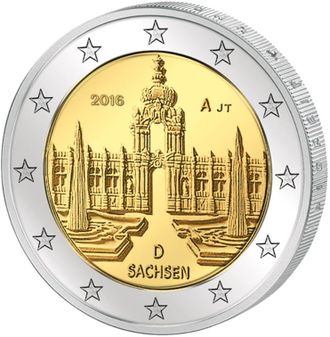 2 евро Саксония, Дворец Цвингер, Дрезден, 2016 год