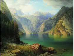 Картина обогреватель, репродукция Арсения Мещерского Горное озеро