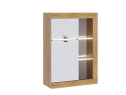 Гостиная ПРАГА - Витрина универсальная Дуб Вотан/Белый гладкий