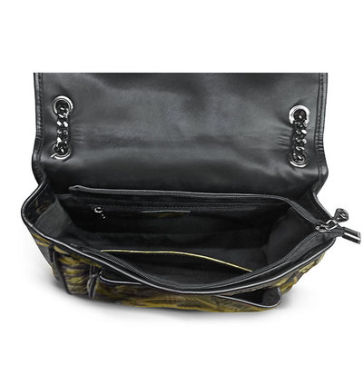 (АРТИКУЛ: 9682) СУМКА ЖЕНСКАЯ, НЕБОЛЬШАЯ, НАТУРАЛЬНАЯ "МЯТАЯ" КОЖА, ЧЕРНАЯ С ЗОЛОТЫМ РИСУНКОМ ,  С ЦЕПОЧКОЙ ЧЕРЕЗ ПЛЕЧО