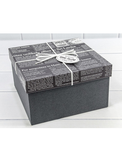 Коробка подарочная с бантом "Газета" (черно-серая), 17*17*9,3см
