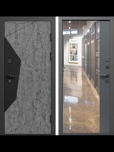 Дверь входная Авангард бетон с большим серым зеркалом