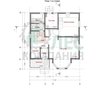 Полутораэтажный дом из бруса 8,7x7,7 с эркером и крыльцом