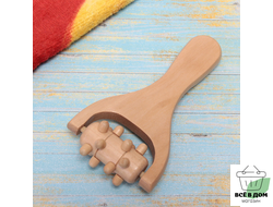 Массажер роликовый деревянный универсальный "Каток с шипами", 15*8см