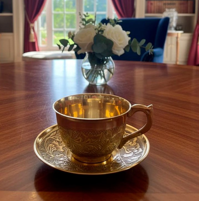 Латунная чашка с блюдцем ( чайная (кофейная) пара) “Золотой Лотос”.