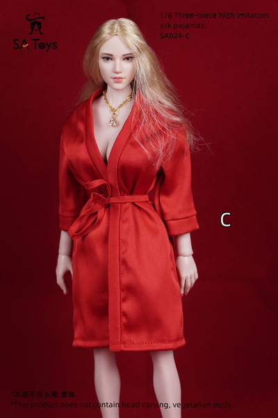 Женская пижама, набор из 3 предметов (красная) - 1/6 - Three-piece high imitation silk pajamas (SA024C) - SA Toys