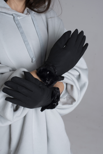Перчатки женские зимние с мехом черные