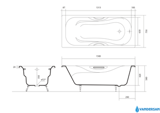 Чугунная ванна Aquatek Гамма 150х75 см с ручками без антискользящего покрытия