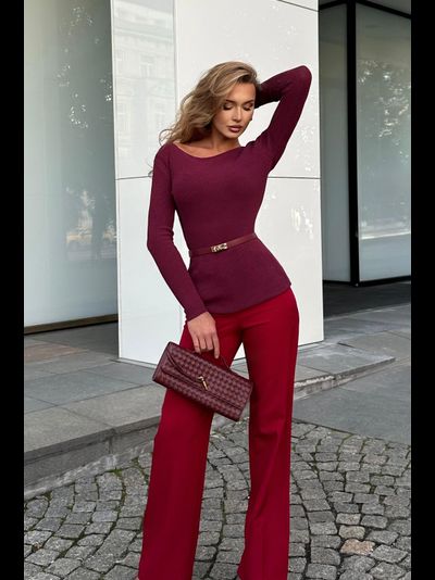 Свитер из вискозы с вырезом лодочка (бордовый)