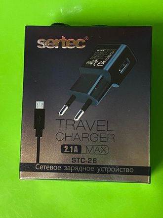 СЗУ SerteC STC-26,  USB 2100mA + кабель microUSB - чёрный